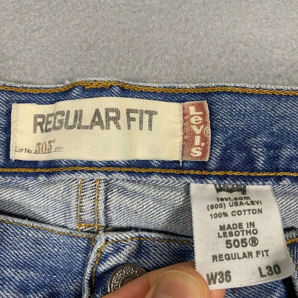 Y2K Levi's 505 Regular Fit Jeans Mens 36x30 Light Wash Blue Distressed Denim